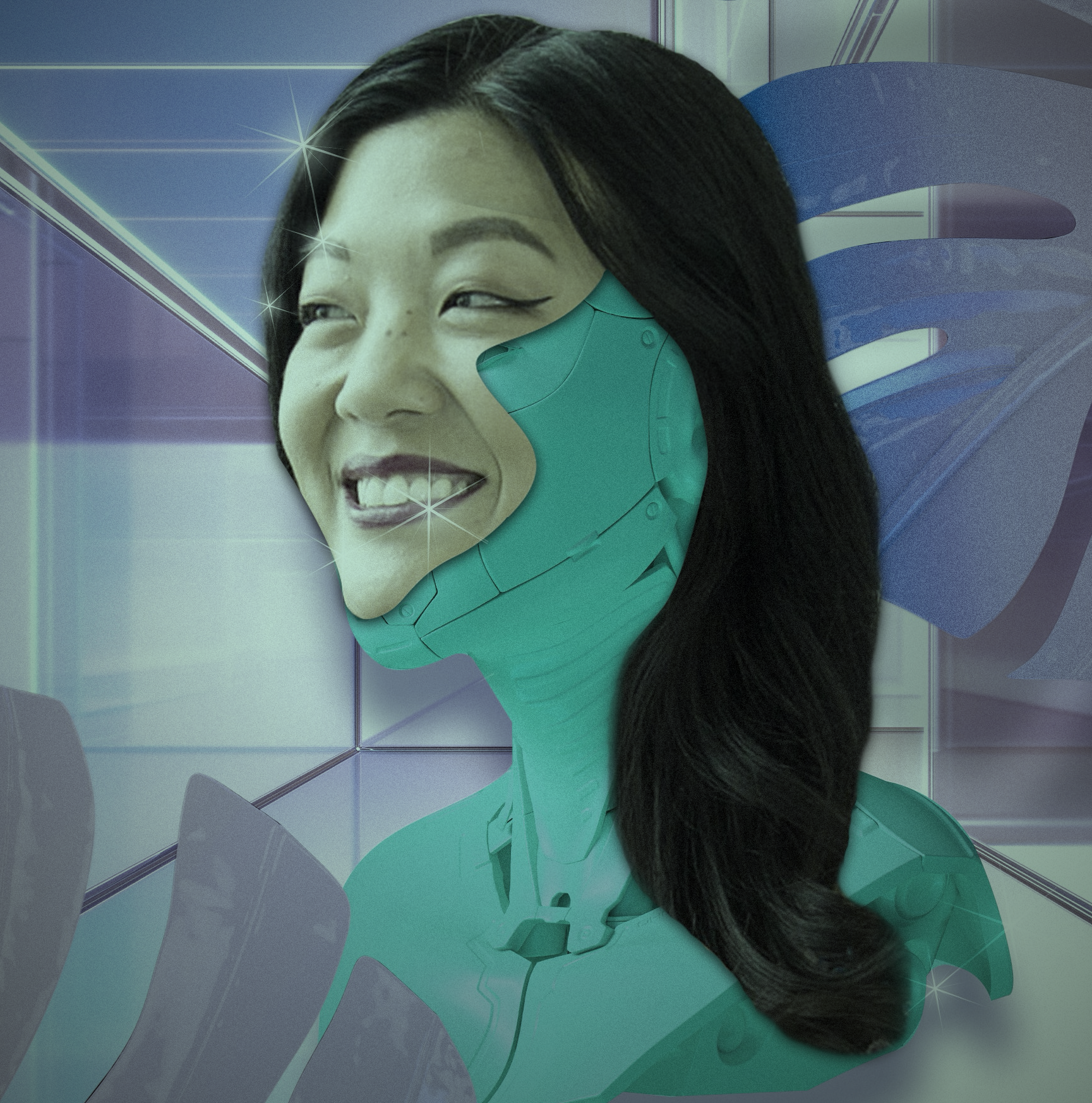 Human face merging with a cybernetic form